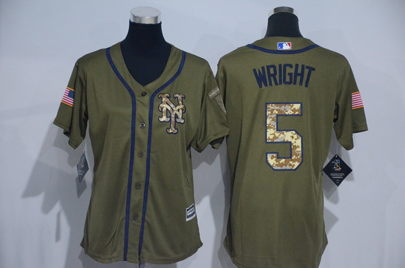Womens 2017 MLB New York Mets #5 Wright Green Salute to Service Stitched Baseball Jersey->->Women Jersey